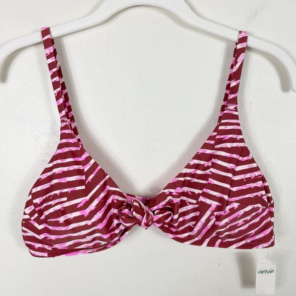 Aerie Zebra Print Triangle Scoop Neck Tie Front Adjustable Swimsuit Bikini Top - Picture 1 of 9